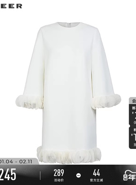 sdeer圣迪奥冬季女装复古优雅圆领拼接宽松连衣裙S244Z1235