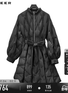sdeer圣迪奥女装时尚立领收腰宽松长款羽绒服S244Z2416