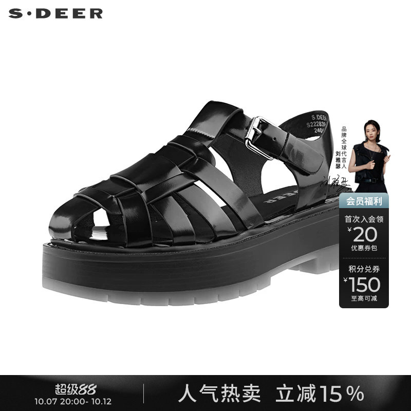 sdeer圣迪奥女装个性黑色厚底罗马鞋凉鞋S22283911