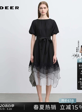 【流动金属】sdeer圣迪奥新品女不规则欧根纱短袖连衣裙S252Z1201