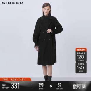 长款 翻领双排扣泡泡袖 毛呢大衣S21461827 女装 sdeer圣迪奥冬季