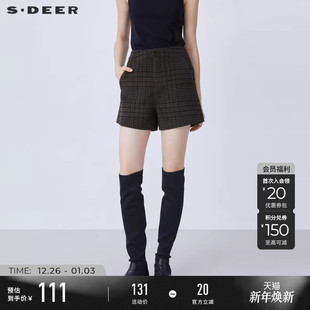 S21480901 休闲撞色格纹毛呢A字短裤 sdeer圣迪奥秋冬装 女装
