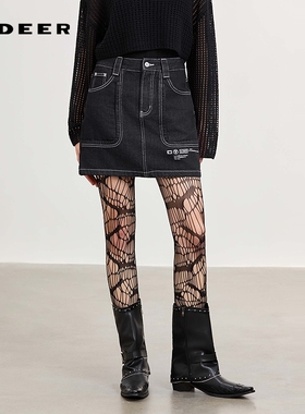 【好物体验专享】sdeer圣迪奥复古高腰撞色牛仔宽松短裙S262Z1302