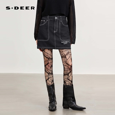 【好物体验专享】sdeer圣迪奥复古高腰撞色牛仔宽松短裙S262Z1302