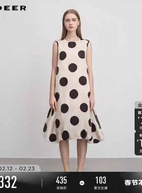 sdeer圣迪奥夏季女装圆领撞色波点宽松无袖连衣裙S252Z1224
