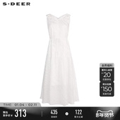 优雅V领收腰肌理无袖 sdeer圣迪奥女装 夏装 连衣裙S252Z1263
