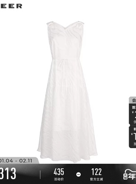 sdeer圣迪奥女装25年新品优雅V领收腰肌理无袖连衣裙S252Z1263