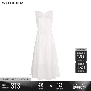 sdeer圣迪奥女装25年新品优雅V领收腰肌理无袖连衣裙S252Z1263