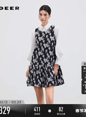 sdeer圣迪奥女装春秋装复古圆领绣花撞色无袖连衣裙S253Z1254