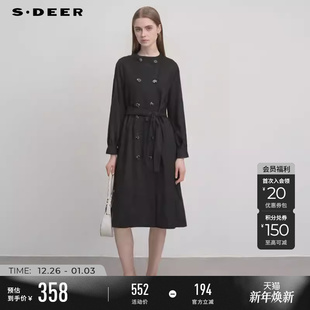 风衣S243Z1801 圆领双排扣收腰长款 sdeer圣迪奥2025秋装 时尚