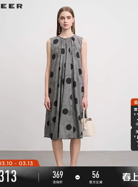 【复古波点】sdeer圣迪奥夏装女碎褶波点印花无袖连衣裙S252Z1202