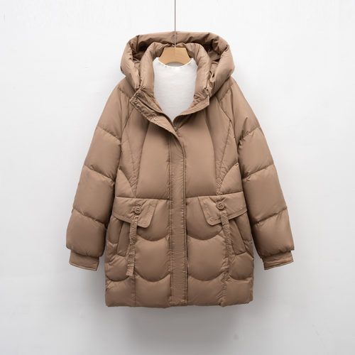 加厚时尚简约连帽保暖时尚冬季外套面包服中长款宽松羽绒服
