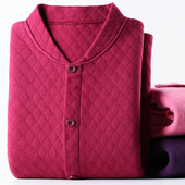 夹棉开衫 女士中老年人秋衣三层加厚上衣纯棉妈妈保暖内衣秋裤 套装