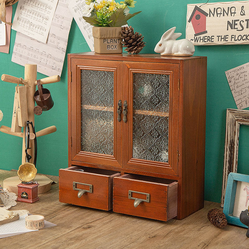 复古防尘茶杯玻璃收纳盒木质香水桌面整理手账茶具化妆品展示柜子,收纳整理,桌面收纳盒,淘宝优惠券,粉丝福利购,淘宝优惠卷