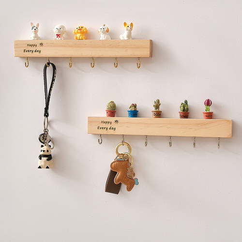 墙上壁挂木质钥匙收纳架