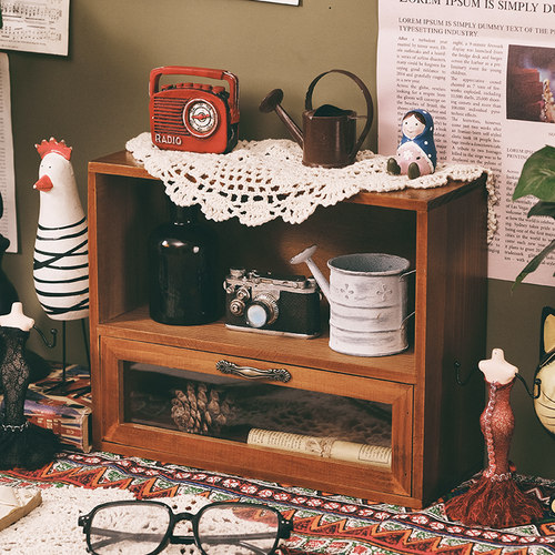 木质柜创意风复古护肤整理收纳盒