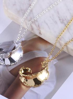 欧美个性几何卷曲树叶吊坠项链