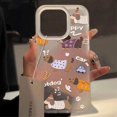 插画腊肠狗新款适用苹果14pro手机壳iphone13promax硅胶防摔12高级感全包卡通16Plus女款13透明15小众11超火p