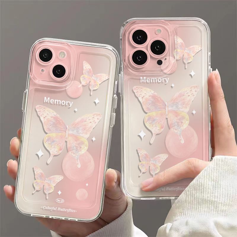 渐变渲染蝴蝶适用苹果15手机壳iPhone13ProMa创意12/17防摔14Plus新款11Por潮女Xs个性Mini镜头全包XR软壳i16