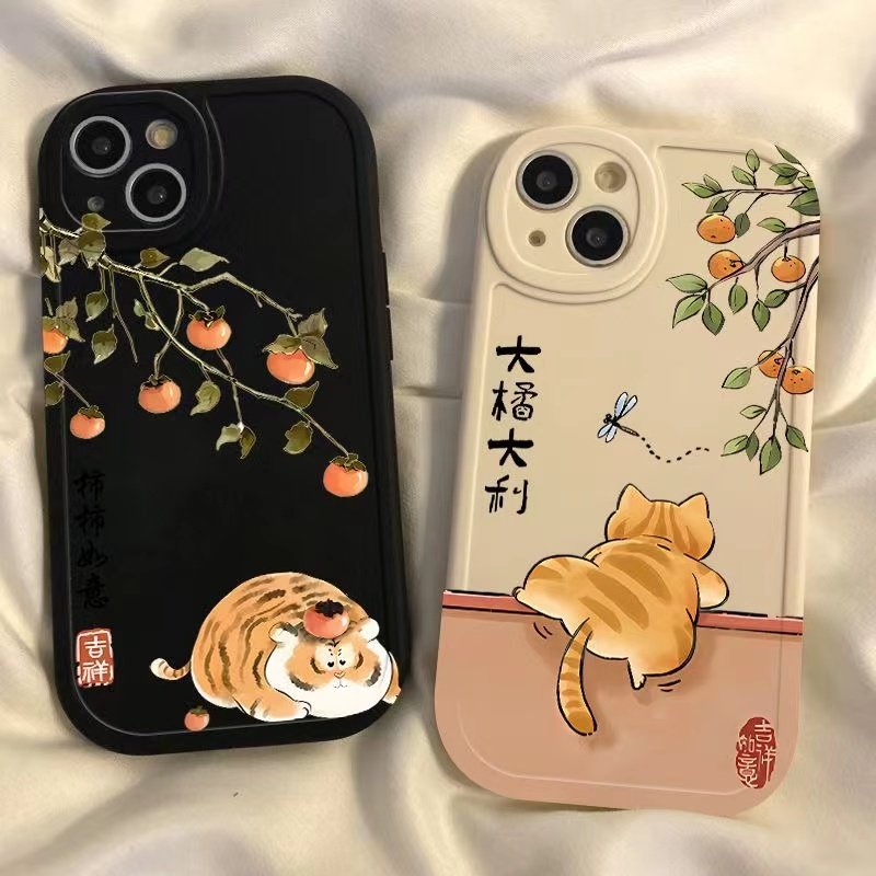桔子猫咪老虎适用苹果17手机壳iPhone11/12/13mini/15/16pro文艺可爱iphone8/14plus卡通7p新款xr少女xsmax套