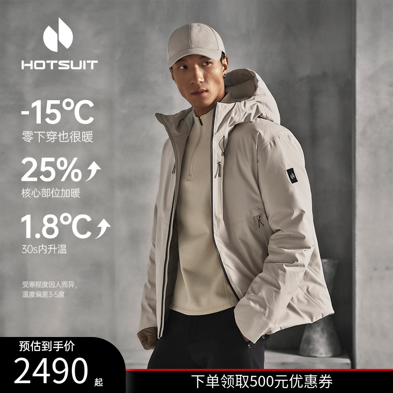 hotsuit后秀防风鹅绒外套男2025冬季新款保暖羽绒连帽运动服风衣