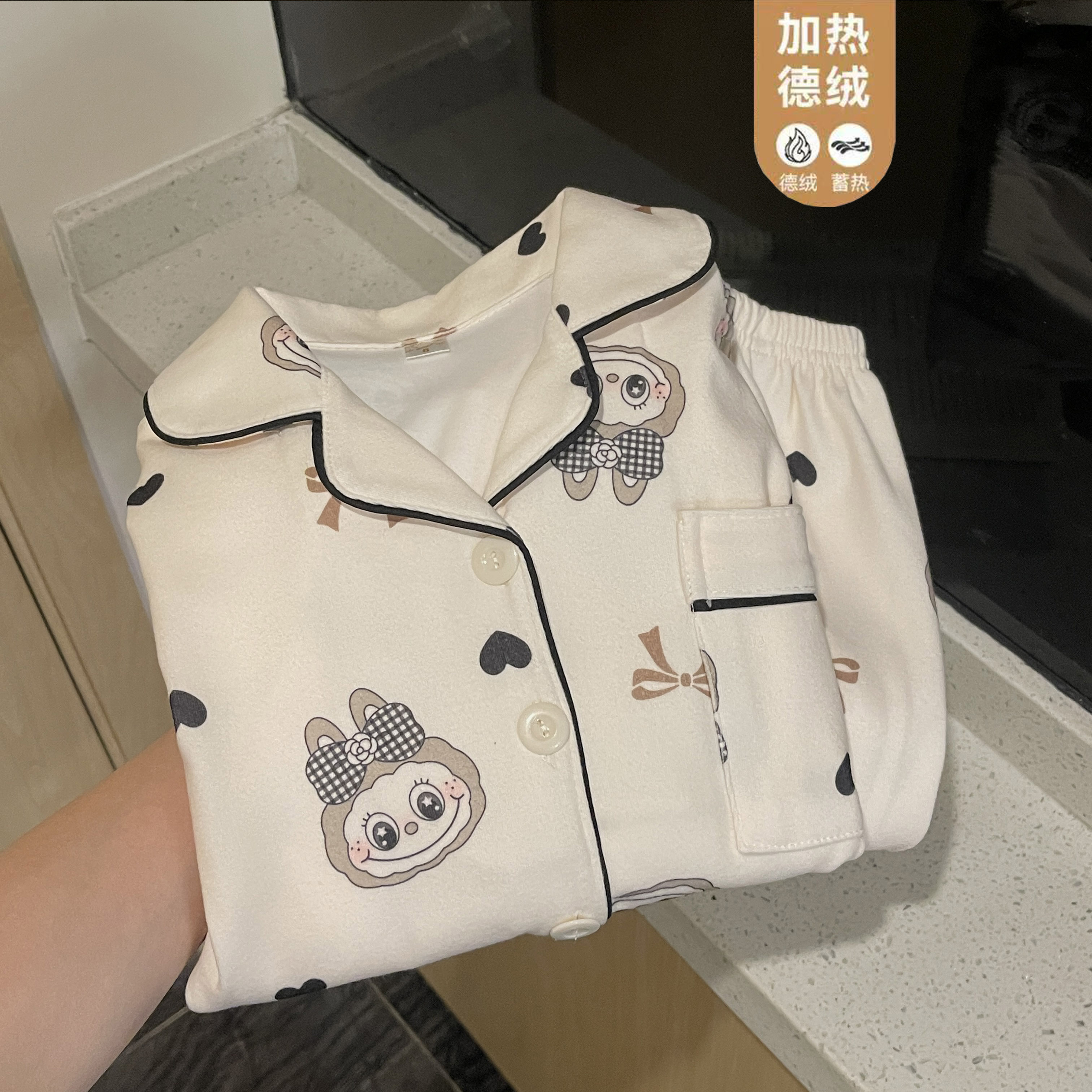 儿童加厚德绒睡衣女秋冬季家居服女童春秋长袖长裤中大童开衫套装