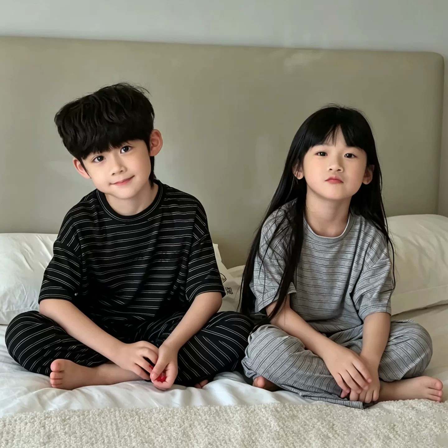 情侣男女童短袖短裤睡衣夏季薄款纯棉空调服儿童兄妹家居服套装