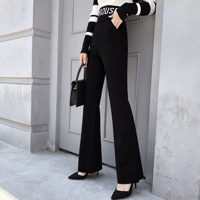 微喇叭裤春秋加长裤子女2025新款百搭宽松长裤韩版高腰黑色休闲裤
