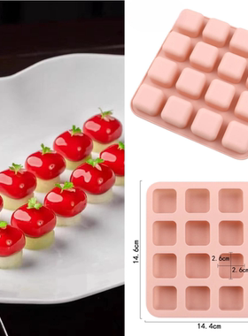16连小石头鹅肝模具硅胶圆角烘培小魔方凹形方块摆盘冷菜造型磨具