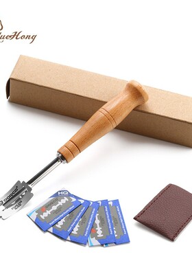 bread lame木柄弧形面包割刀 304不锈钢面包修容刀 法棍割纹刀