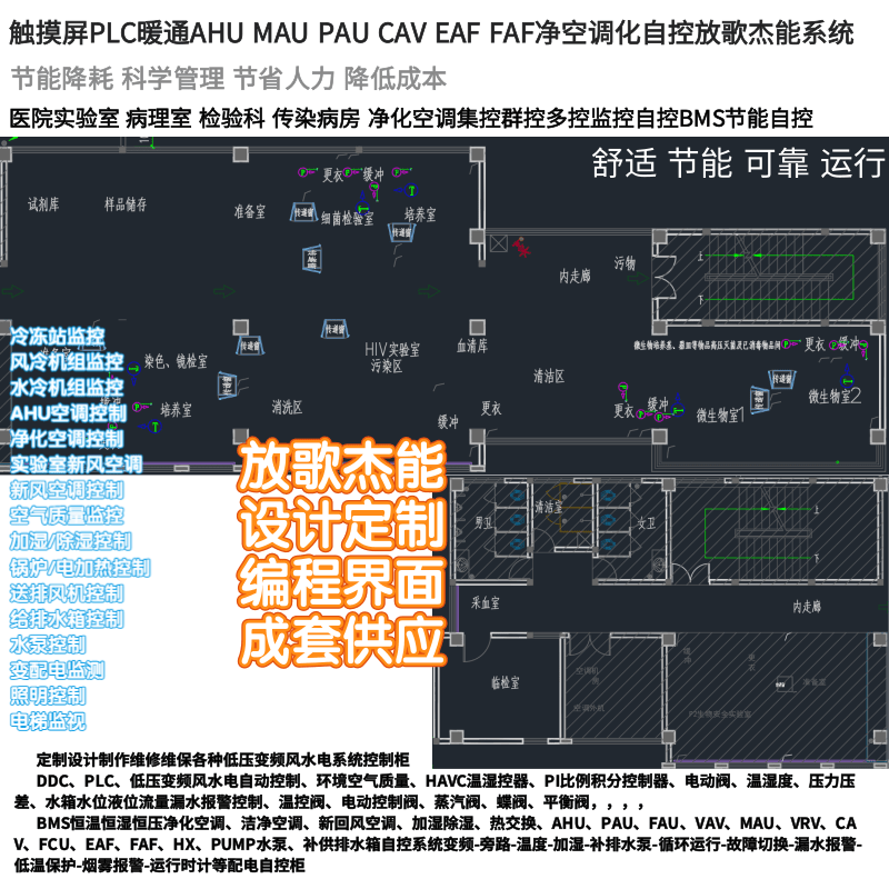 触控屏PLC净化空调BA-AHU-EAF-FAF-PAU-MAU-VAV-VRV-FCU自控系统