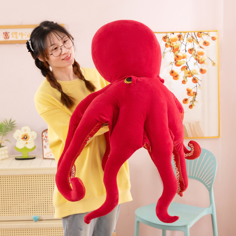 红色章鱼毛绒公仔抱枕玩偶45cm
