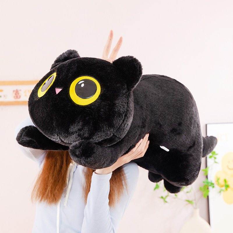 可爱趴姿黑猫公仔长条猫咪玩偶毛绒玩具男女生床上睡觉抱枕布娃娃