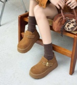 116w1928 单鞋 26年妙兹春季 舒适百搭超轻圆头厚底磨砂休闲勃肯鞋