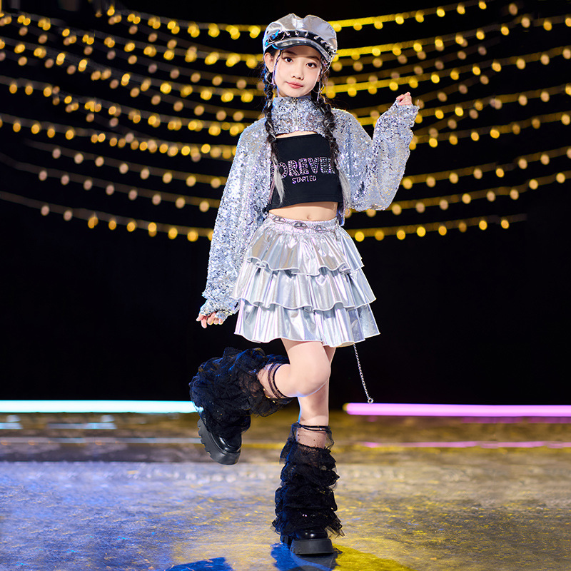 儿童街舞服装亮片衣服闪亮嘻哈爵士舞架子鼓超闪亲子拉丁舞演出服
