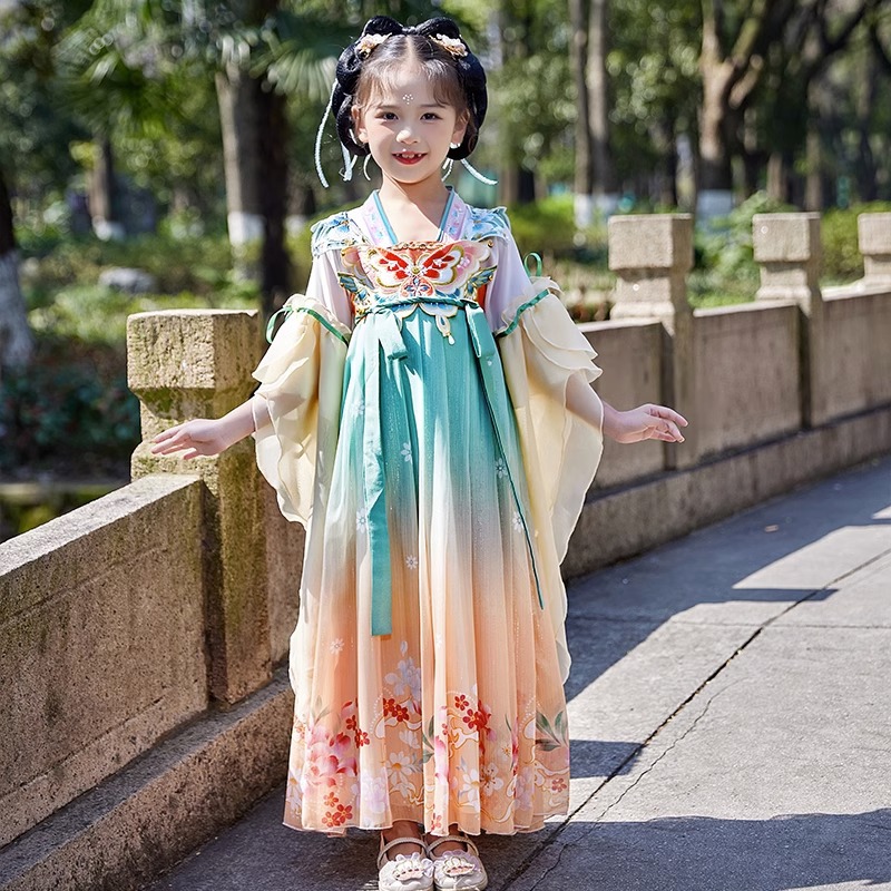 汉服女童2025夏季新款古风儿童襦裙古装花神唐装连衣裙