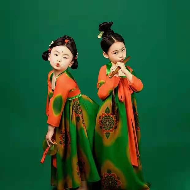 女童汉服襦裙唐宫夜宴演出服儿童小唐俑唐制舞蹈服敦煌舞表演服装