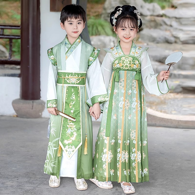 汉服男童新款儿童中国风唐装男孩古风套装女童公主连衣裙夏季