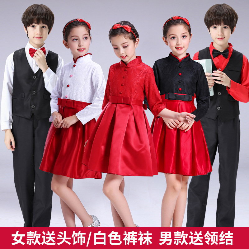 严选元旦节日表演中小学生大合唱团诗歌朗诵背带裤儿童合唱演出服