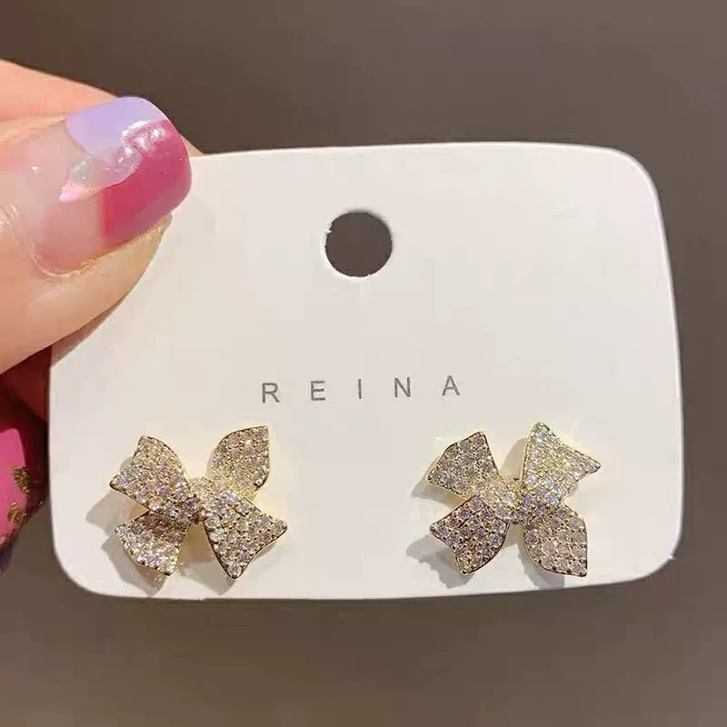 满钻蝴蝶结耳钉小众设计