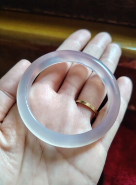 51圈口天然无烧无染色灰紫色玉髓手镯玛瑙玉镯女友生日礼物