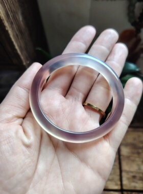 50圈口天然无烧无染色灰紫玉髓手镯玛瑙玉镯送女友生日礼物