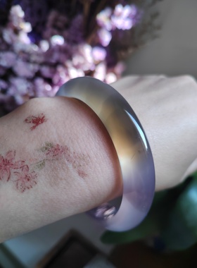 60-61圈口天然原色无烧无染色紫玉髓手镯灰紫色玛瑙玉髓高冰种