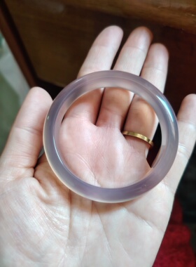 51-52圈口天然无烧无染色灰紫色玉髓手镯玛瑙玉镯女友生日礼物