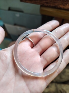 52-53圈口天然原色无烧无染色玛瑙玉髓手镯细条高冰种玉镯送女友