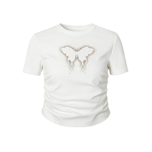 女款短款打褶烫钻T恤2727WORLD