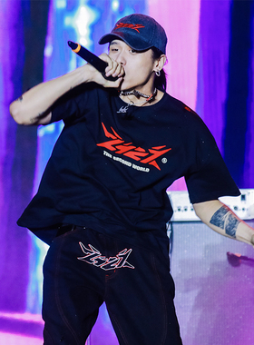 2727WORLD 法老 经典爱心短袖黑白灰三色宽松圆领嘻哈T恤纯棉印花