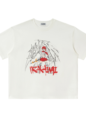 2727WORLD 法老 炎龙少女战斗形态印花短袖T恤国潮美式复古街头