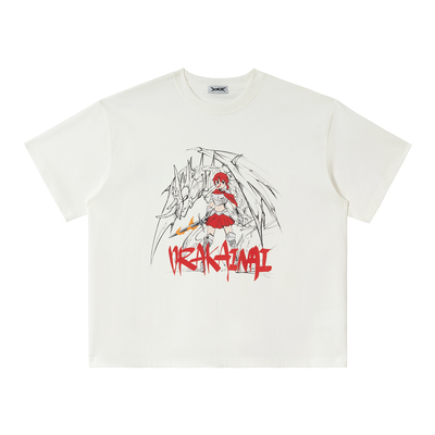 2727WORLD 法老 炎龙少女战斗形态印花短袖T恤国潮美式复古街头