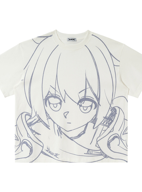 2727WORLD 法老 漫画头像满印印花短袖T恤国潮美式复古街头